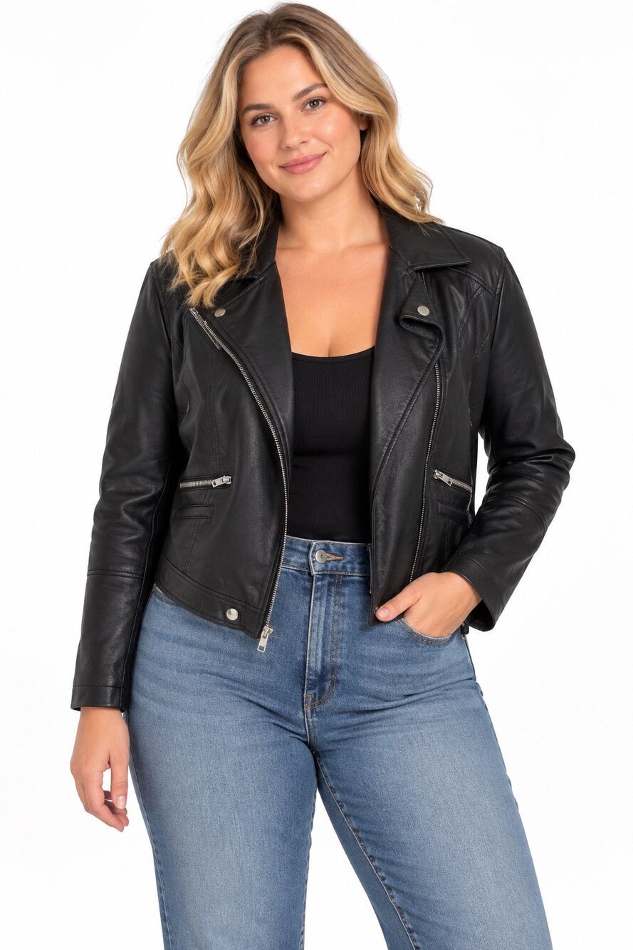 Torrid Black Faux Leather Full Zip Moto Jacket